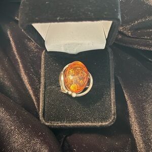 Amber & Sterling silver adjustable ring